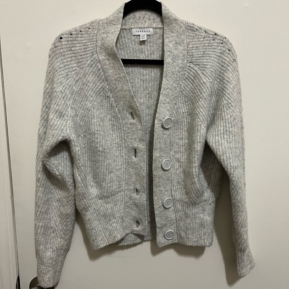 Topshop Knitted Cardigan in Gray